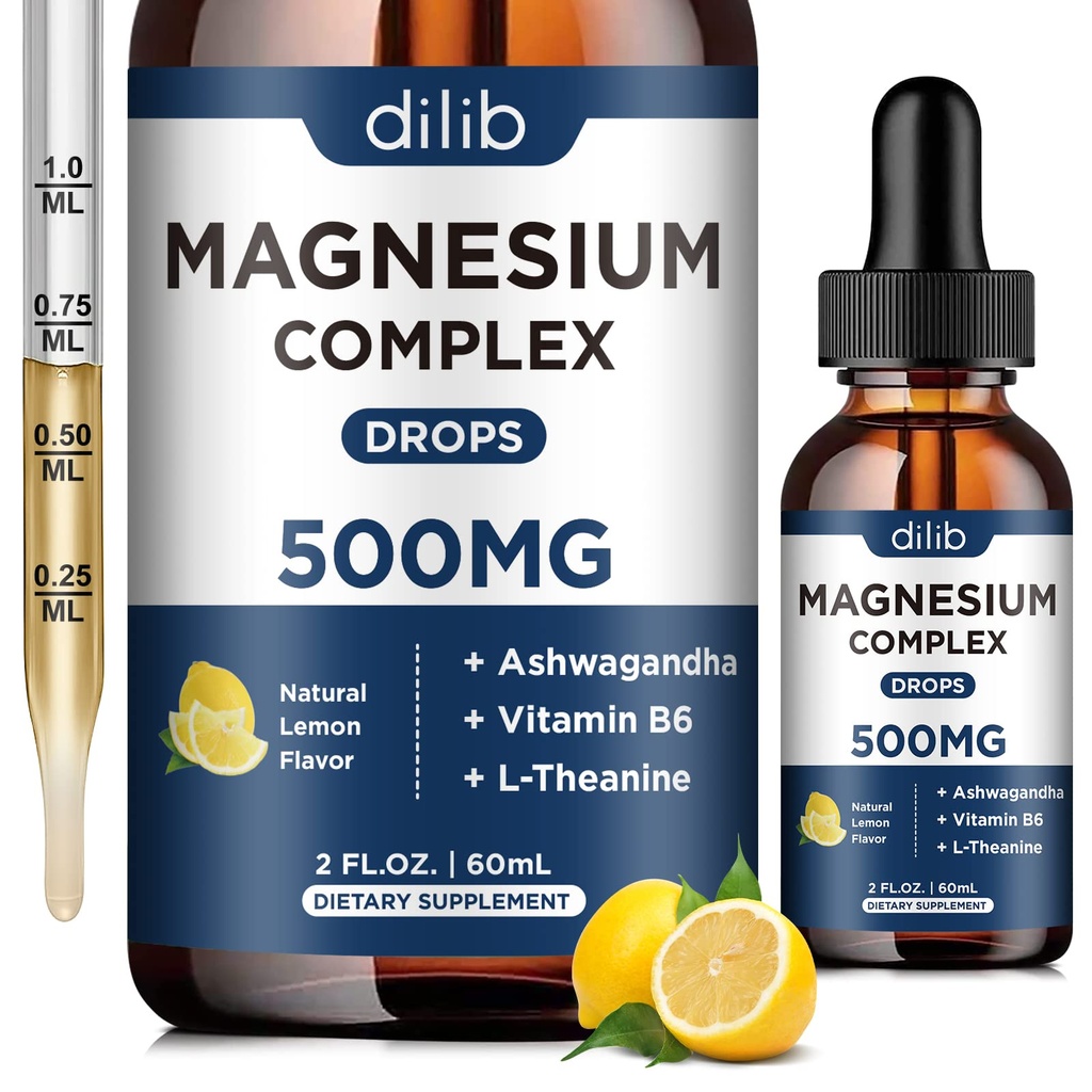 マグネシウムのGlycinateの液体の低下、クエン酸塩、Malate 500mg Ashwagandha、L-Theanine、睡眠のためのビタミンB6、カルム、圧力救助、骨、筋肉、気分-レモン味