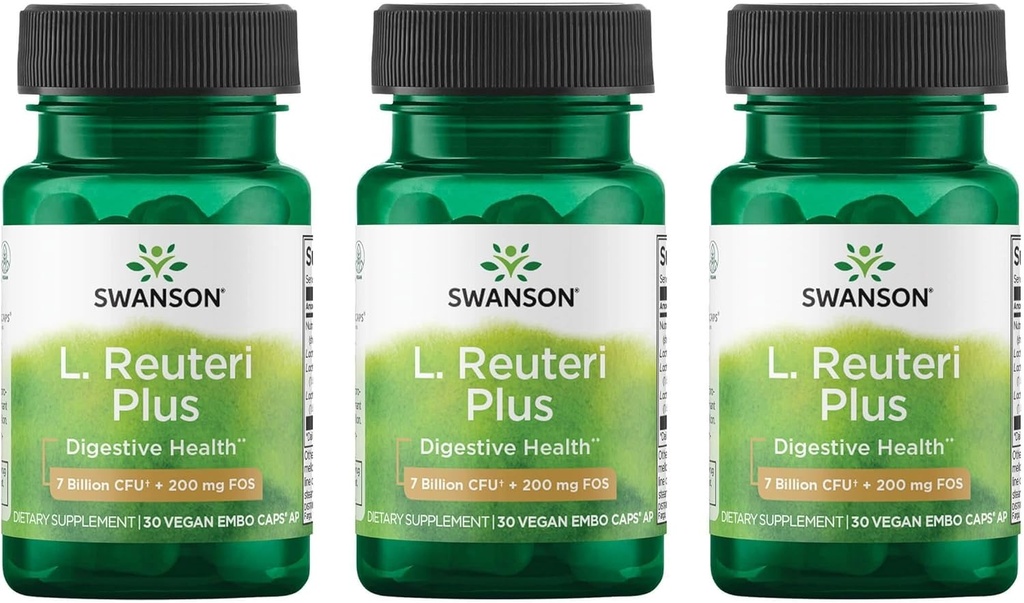 Swanson L. Reuteri Probiotic Plus w/L. Rhamnosus L. Acidophilus & FOS Prebiotic Digestive Support - Gut Health w/ 7 Billion CFU per Capsule - (30 Veggie Capsules) (3パック)