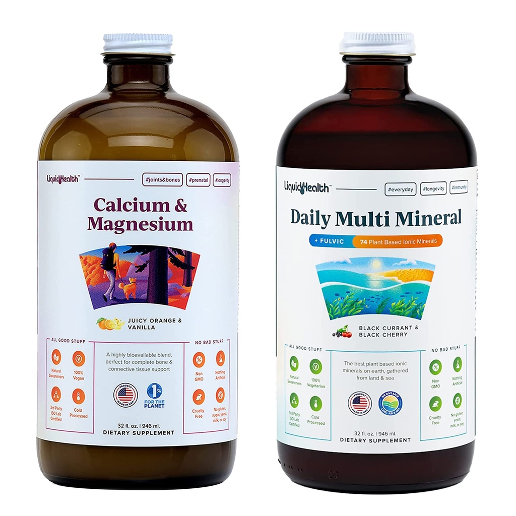LIQUIDHEALTHのカルシウム マグネシウムのビタミン及び大人のための毎日の多鉱物の液体の補足の束-免疫システム、骨及び接合箇所サポート、改良された移動性、増加エネルギー-ビーガン、非GMO、米国は作りました