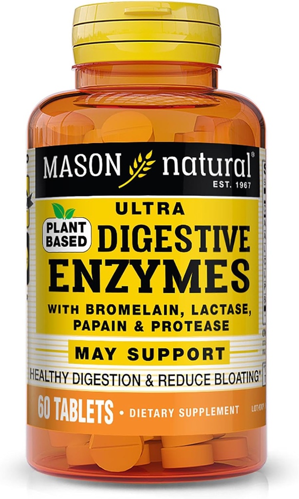 メイソン自然植物ベースの超消化酵素、Bromelain、Lactase & Papain、サポート消化&ブロッキングリリーフ、60カプセル、3のパック