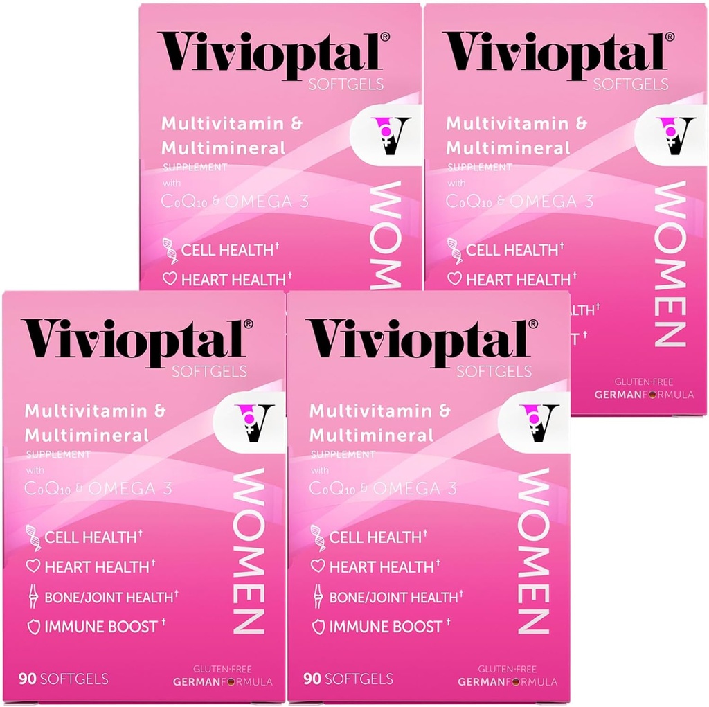 Vivioptal Women、90カプセル(1年の供給)、CoQ10&Omega-3、マルチビタミン&マルチミネラル、グルテンフリー、ドイツ式