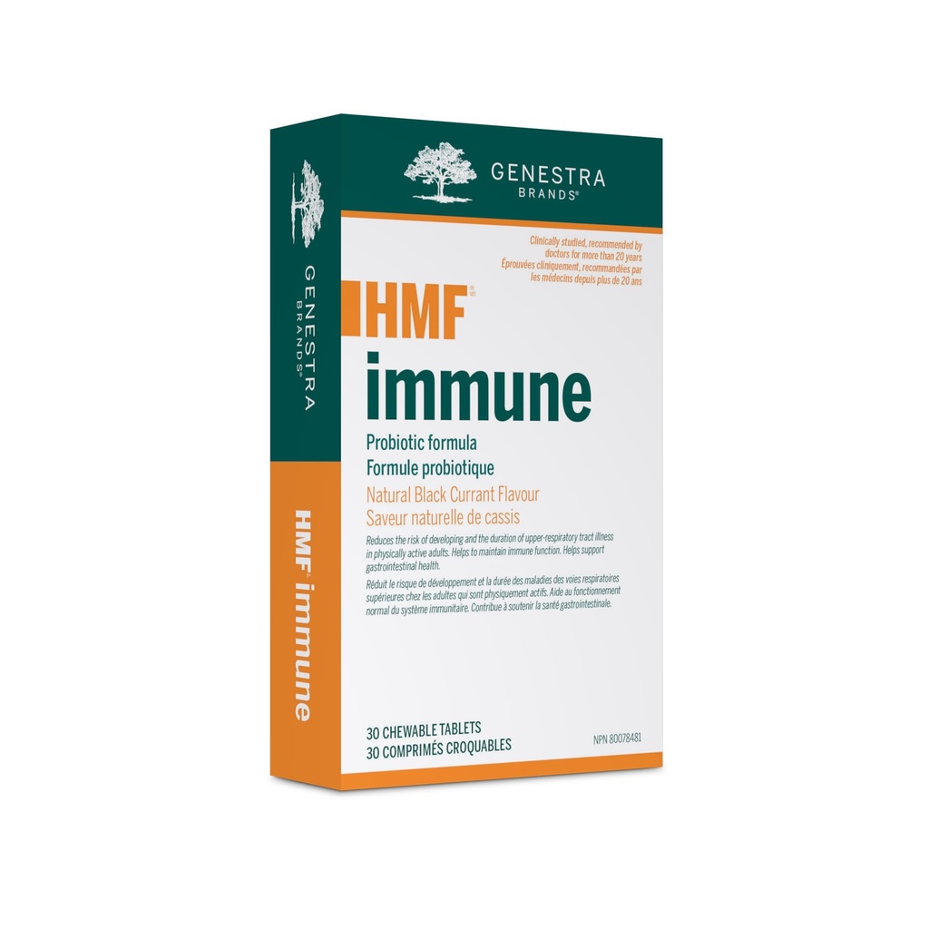 ジェネストラブランド HMF 免疫 | プロバイオティック サプリメント | 30 Chewable 錠 | 天然黒色香料風味