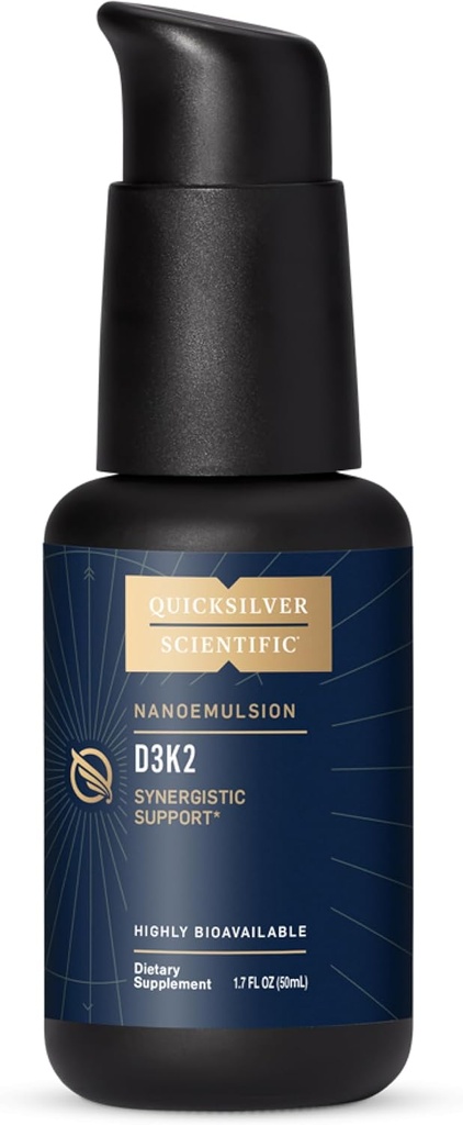 Quicksilverの科学的なNanoemulsified D3K2 - 高められた吸収(1.7oz/50ml)のための乳化させた液体のビタミンD3 + K2 MK7 Liposomalの補足、骨の健康+免疫サポート-Bioactive 2500IU