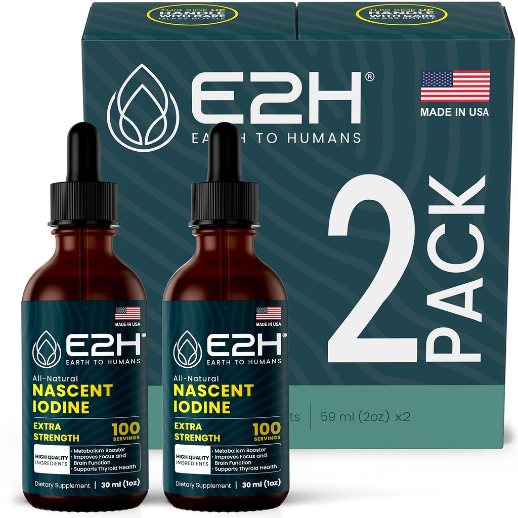 E2Hビーガン液体ヨウ素 - 甲状腺機能サポートと認知機能 - あなたの代謝とエネルギーレベルをブースト - ビーガン - 非GMO(2ボトル)