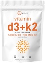 マイクロ成分 ビタミンD3 5,000 IU + K2 MK-7 100 mcg、180 Softgels | 2-in-1フォーミュラ | 飲みやすい、非GMO
