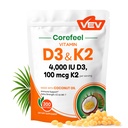 VEVのビタミンD3 K2 4,000 IUの100のmcg MK-7のココナッツ油が付いている300のSoftgels、Swallow K2 D3のビタミンの補足、毎日の栄養素 サポートへの容易な