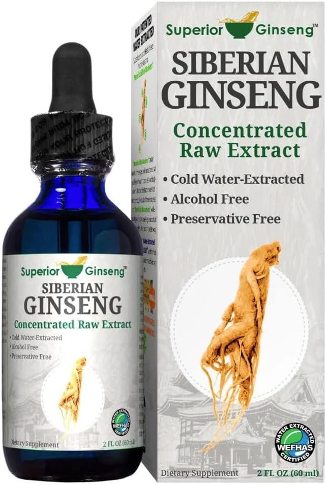 Siberian Ginseng Root Extract - Organic Ingredients & Alcohol Free - 2oz - Patented Cold Fulvic Mineral Water Extracted - Adaptogen - Immune Support for People & Pets