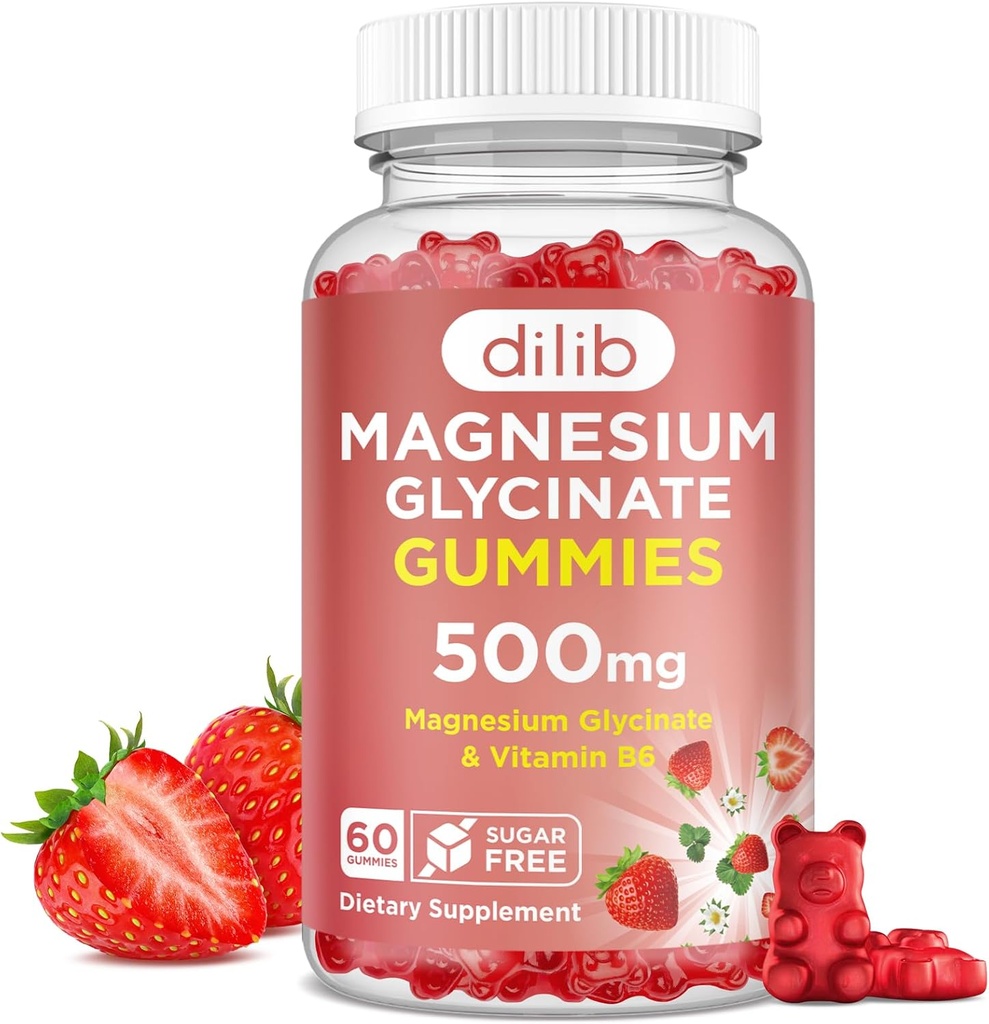 マグネシウムのGlycinateのグミー500mg -子供のためのビタミンB6のマグネシウムの補足-睡眠、気分、筋肉サポートのためのカルシウム マグネシウム-いちごの味、60のグミ