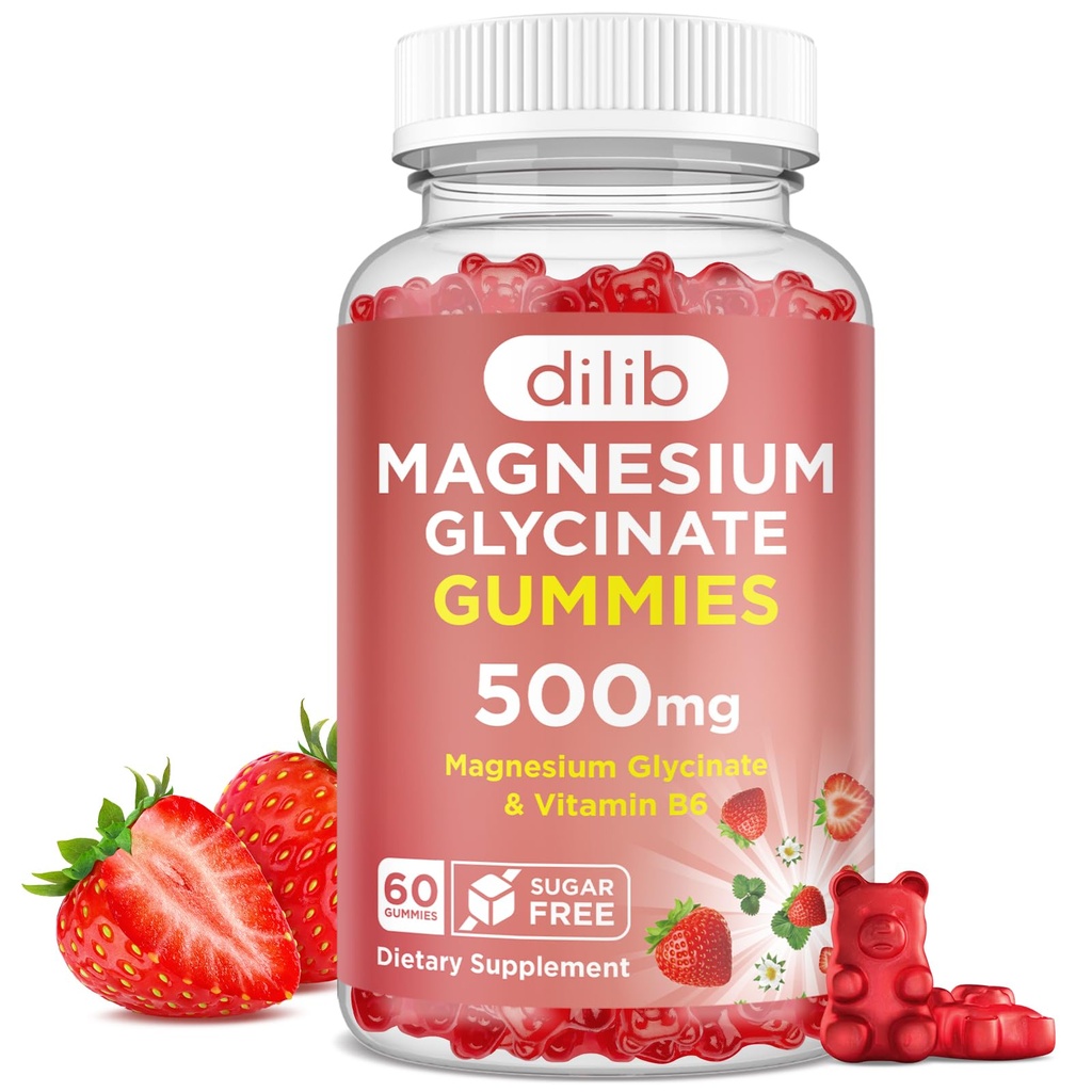 マグネシウムのGlycinateのグミー500mg -子供のためのビタミンB6のマグネシウムの補足-睡眠、気分、筋肉サポートのためのカルシウム マグネシウム-いちごの味、60のグミ