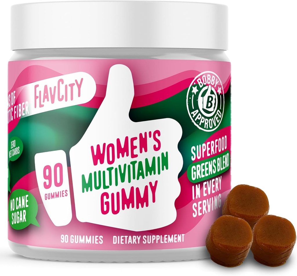 フラブシティ女性マルチビタミンGummy - 女性のための毎日のマルチビタミンGmmies - プレミアムビタミン、ミネラル&プレバイオティックファイバー - ケーンシュガーや種子油なし - 有機ウトグラス、モリンガ&その他(90グミ)