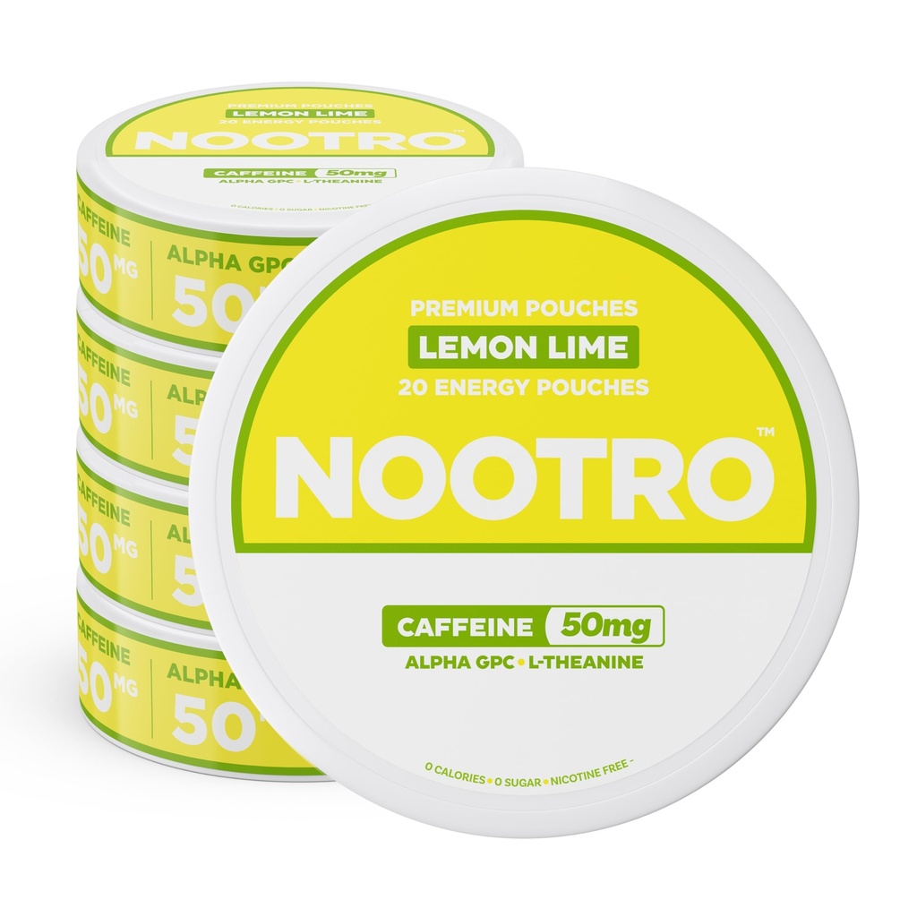 Nootro Caffeineの向知性袋(レモン ライム) - 50mgカフェイン、50mgアルファGPC、砂糖およびカロリー無しの50mg L-テアニン- 1缶あたりの20の袋- 5のパックが付いているエネルギー袋