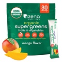 Zena 栄養の有機性極度の緑の粉、70+ のスーパーフード、0 砂糖、3G 繊維、Spirulina、Chlorella、きのこの、プレバイオティクス/プロバイオティクス、Gut の健康、マンゴー、30 飲み物の組合せのパケットのための消化酵素
