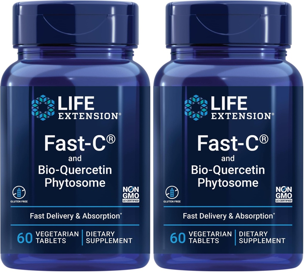 ライフエクステンション Fast-C & Bio-Quercetin Phytosome - 最適な免疫サポートのための高速配信&吸収ビタミンCサプリメント - グルテンフリー、非GMO、ベジタリアン - 60錠(2パック)