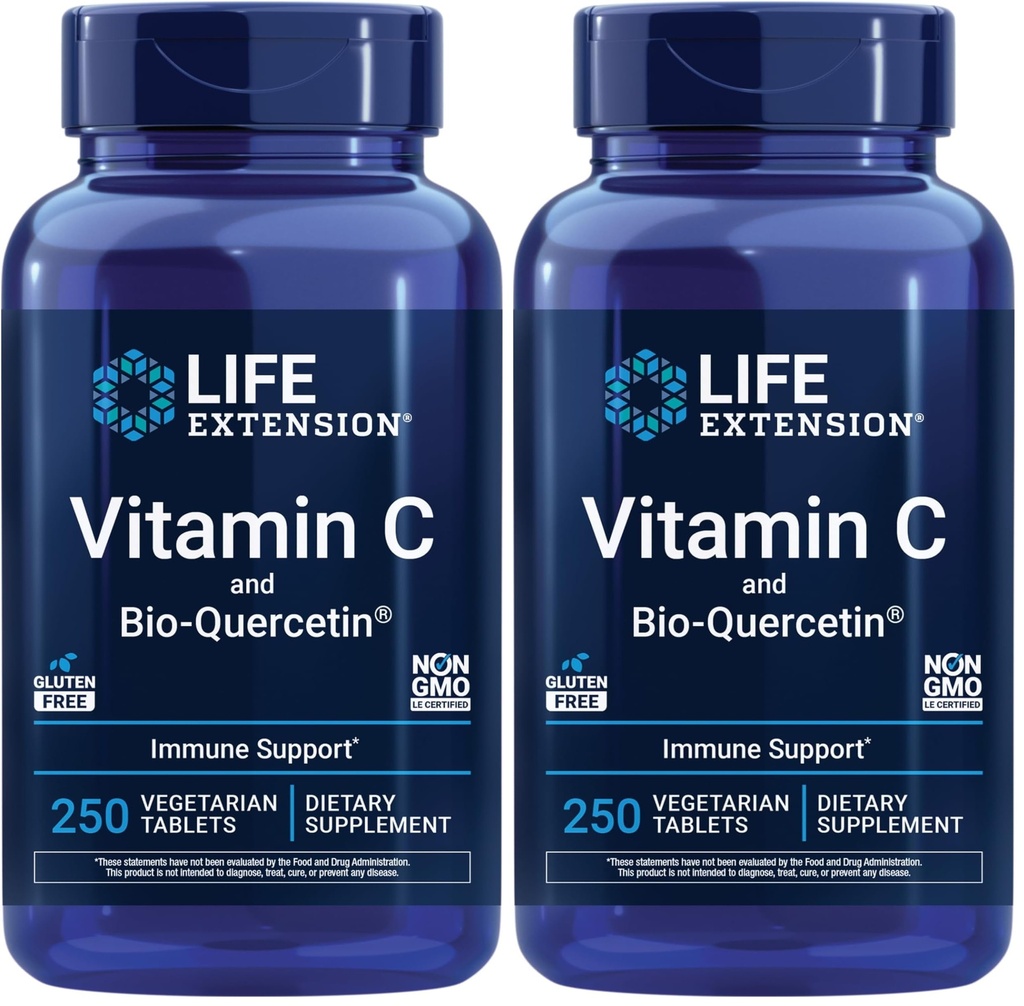 ライフエクステンションビタミンCとBio-Quercetin®、Cardiovascular健康サプリメント、免疫サポート、高吸収性、ケルセチン、ビタミンC、グルテンフリー、非GMO、ベジタリアン、250錠、(2パック)