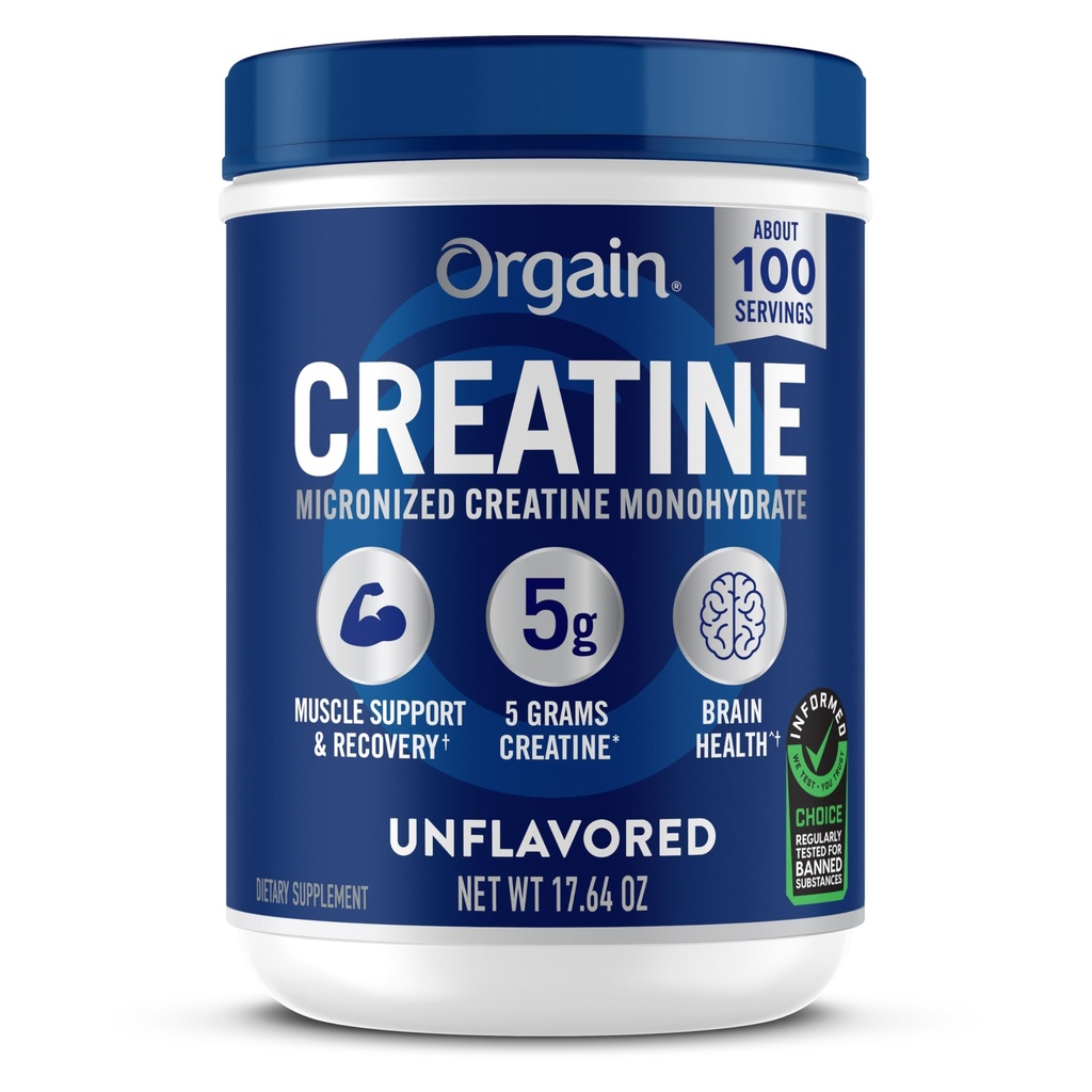 Orgain のクレアチンの Monohydrate の Micronized の粉、100 のサービング、Unflavored、サポート筋肉成長、ポストのワークアウトの回復および頭脳の健康、人及び女性のための人工的な添加物無し(包装の 5 月 Vary)