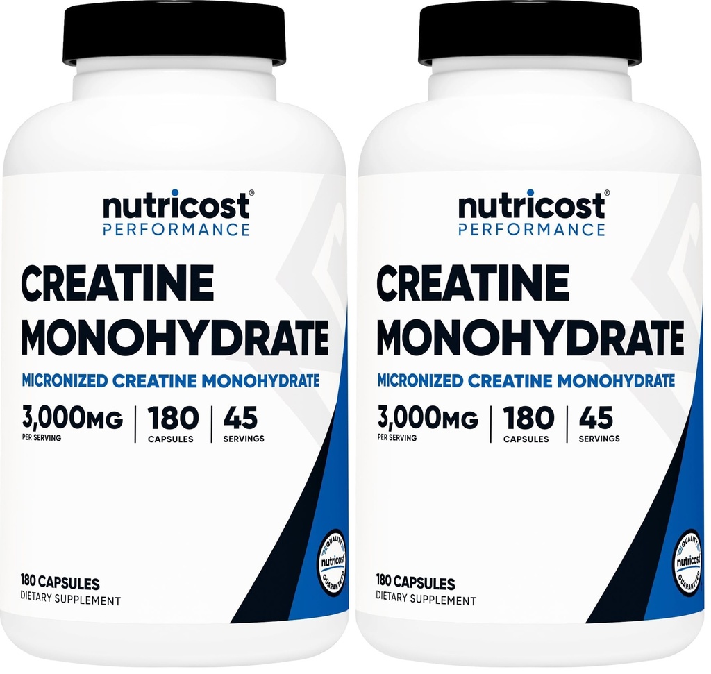 Nutricostクレアチンモノハイド 3,000mg、180カプセル(カプセルあたり750mg) - グルテンフリー、非GMO(パッケージ2)