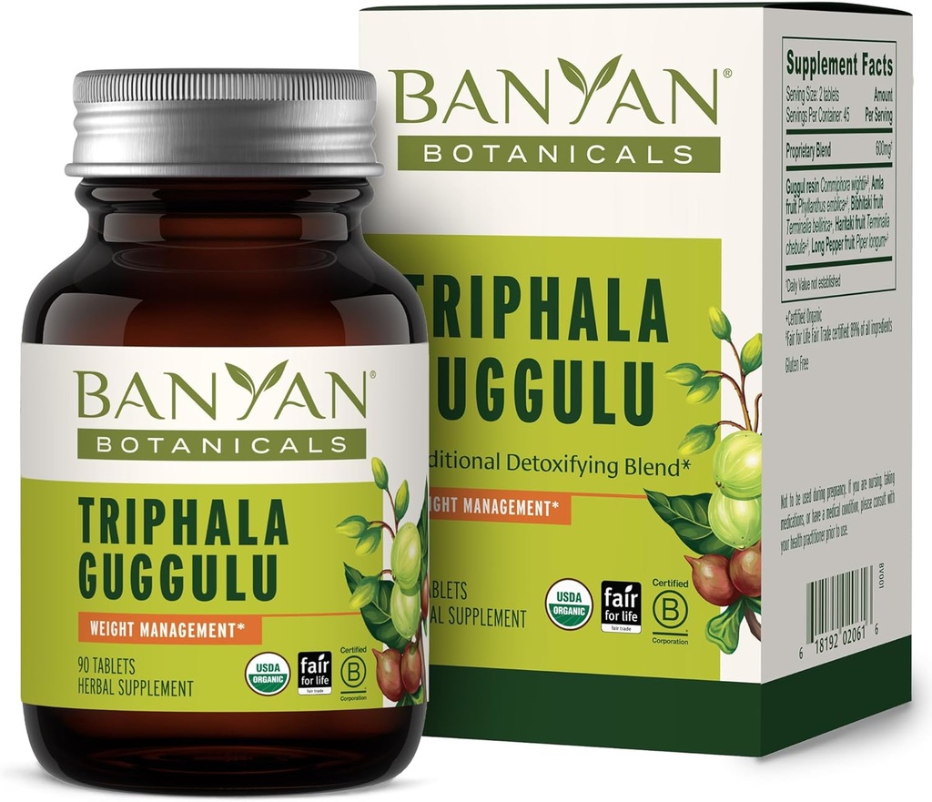 Banyan Botanicals Triphala Guggulu – Guggulu樹脂とオーガニックTriphalaサプリメント – ヘルシーな消化をサポートするためのハーブデトックスサプリメント* – 90錠 – 非GMO持続的に供給ビーガン