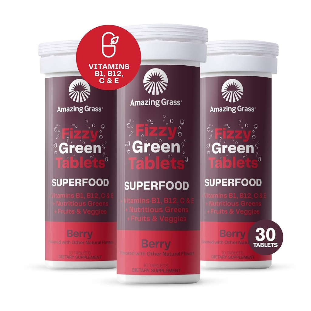 驚くべき草のFizzyの緑のタブレットのSuperfood:酸化防止剤が付いている緑のスーパーフード水味付けのタブレット及びalkalizing緑、ベリー、10の計算(パッキング3)