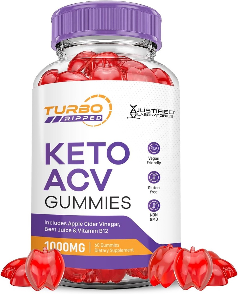 Justified Laboratories Turbo Ripped Keto ACV Gummies Advanced Formula 1000MG Turbo Ripped Keto Gummies Apple Cider Vinegar Formulated with Pomegranate Beet Juice Powder B12 Vegan Non GMO 60 Gummys