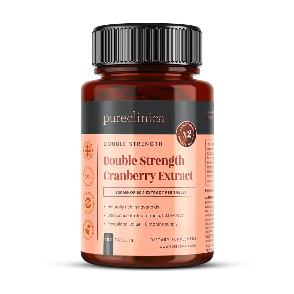 Pureclinicaの倍強さのクランベリーのエキス10,000mg x 180の超集中されたタブレット-供給6か月の