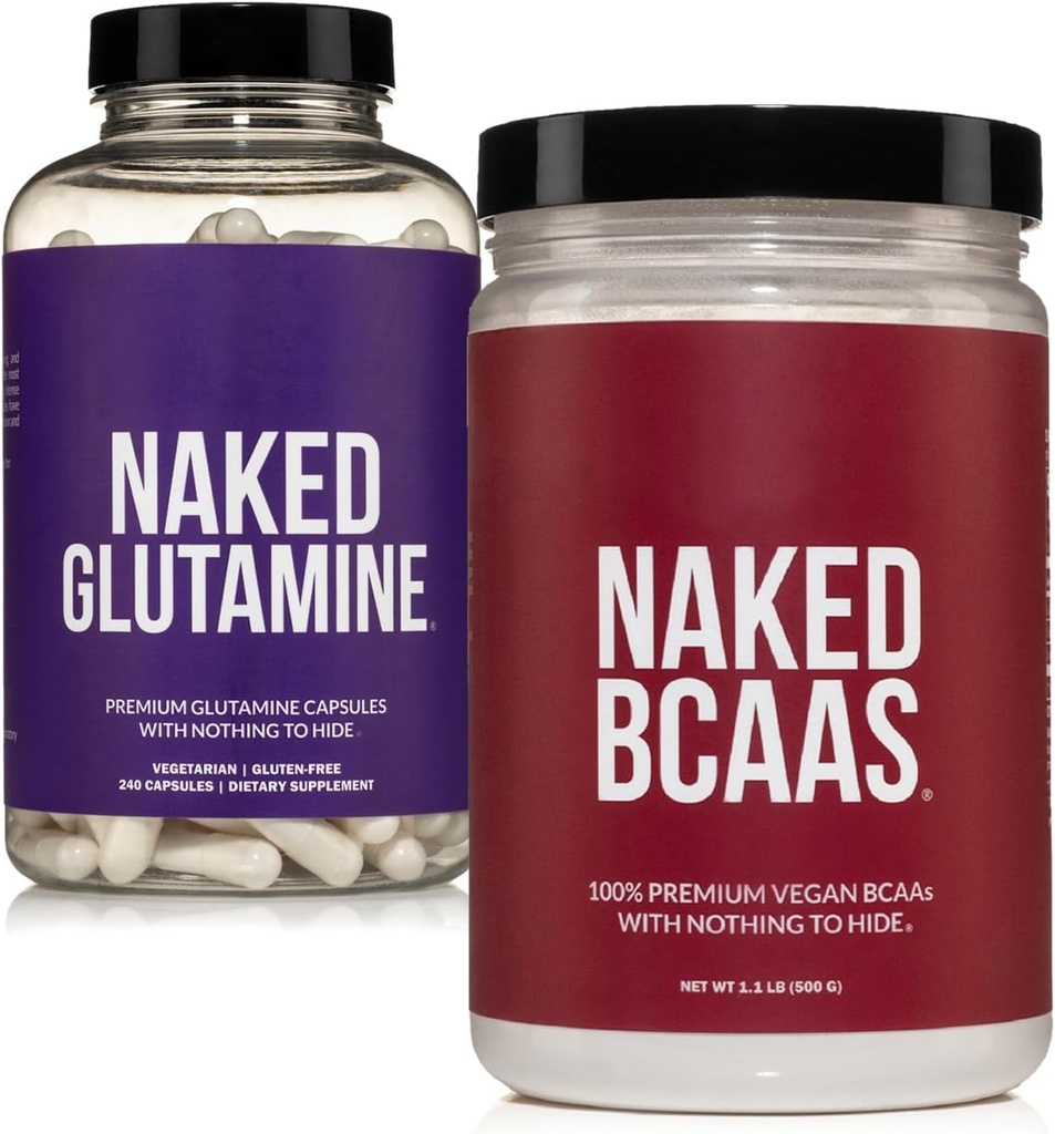 NAKEDはBCAA 100のSevings +純粋なLグルタミン240のカプセルの束をUnflavored:非GMOのグルテンフリー、筋肉回復、何も人工的な