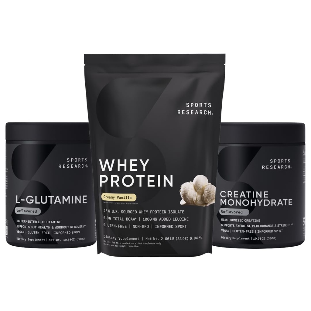 スポーツ研究®の回復マトリックス-Wheyの隔離蛋白質の粉2.1lb + L-グルタミン10.58 Oz +クレアチンの Monohydrate 10.58 Oz