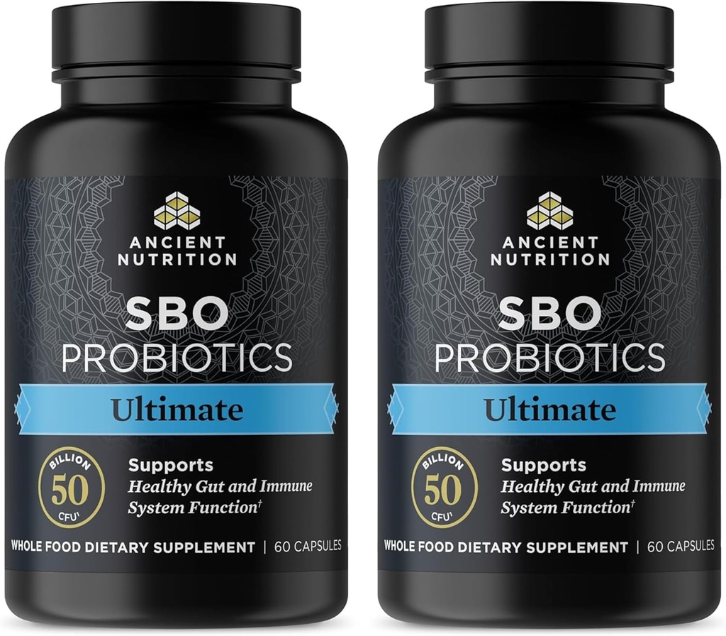 古代栄養プロバイオティクス、SBO Probiotics Ultimate 50 Billion CFUs*/Serving、消化器および免疫サポート、グルテンフリー、古代のスーパーフードのブレンド、収縮包まれた60カプセル(2パック)