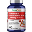 NusaPure Vitamin B5 Pantothenic Acid 1,200mg Per Serving 100 Caps Vegetarians Vegans, Non-GMO Dietary Supplement
