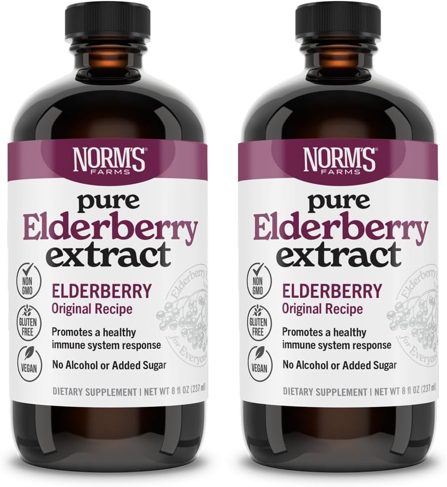 Norm's Farms Pure Elderberry Extract 2PK - 米国で唯一のエルダーベリーから作られた - 免疫、抗酸化剤のサポート、追加砂糖、添加剤、ビーガン、グルテンフリー、非GMO、チンキアルコール無料 - 8 Oz