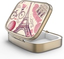 Pill Case Pill Box with Mirror Retro 2 Compartment Small Pill Case for Purse or Pocket Bronze Rectangular Pill Box or Vitamins, Fish Oil, Supplements, Pill Containe Travel Gifts（Paris Eiffel Tower）