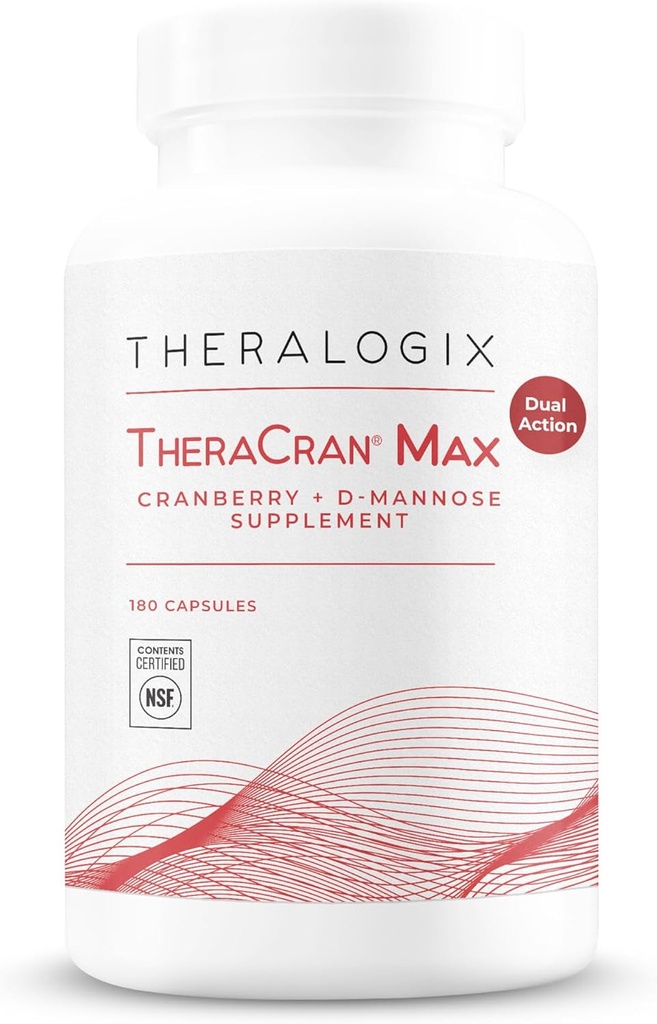 Theralogix TheraCran Max - Cranberry + D-Mannose Supplement for Men & Women - Urinary Tract Health Support - 90-Day Supply - NSF Certified - 180 Capsules
