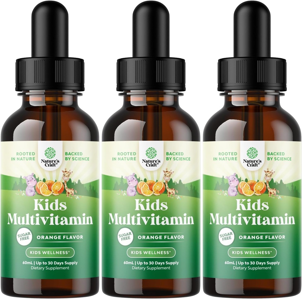 Natures Craft Liquid Multivitamin for Kids Immunity Support - Yummy Toddler Multivitamin Supplement with C D3 E B6とD3 液体ビタミン オールエイジの子供用 - 高吸収(3パック)