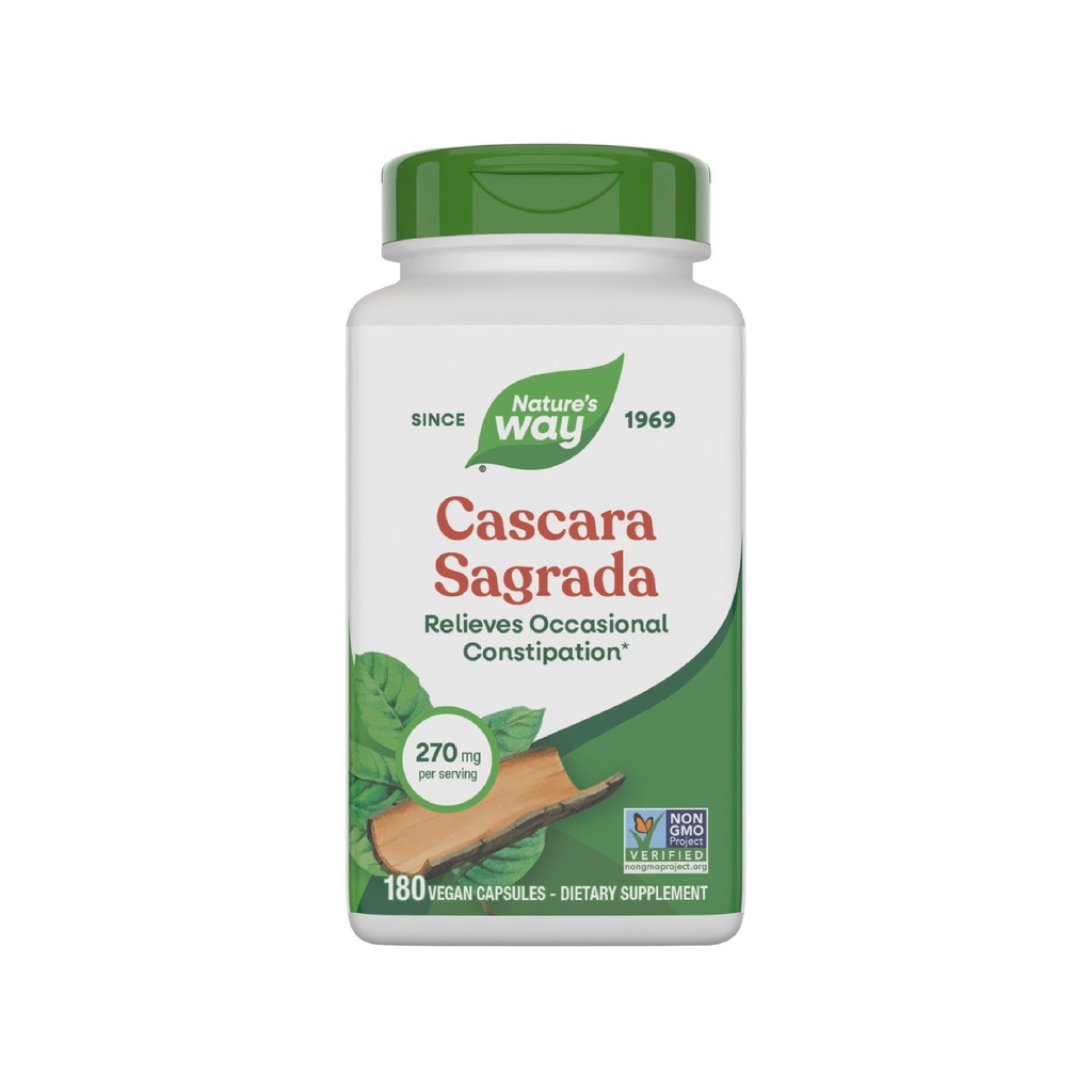 Nature's Way Cascara Sagrada Bark、大人と子供の年齢のための時事な便秘救済12 +、サポートレギュレーション*、非GMOプロジェクト検証、サービングあたり270 mg、180カプセル(パッケージ5月Vary)