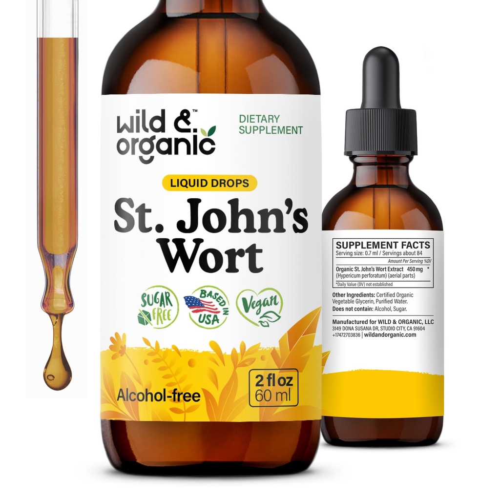 ワイルド&オーガニックセントジョンズワートチンチャー - 気分のサポート - St. John's Wortサプリメントをリラックス - 液体HypericumのPerforatumハーブドロップ - ビーガン、砂糖&アルコールフリー - 2 fl oz