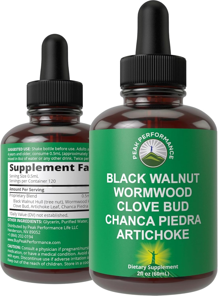 Wormwood Black Walnut Clove Cleanse for Humans. Elimination Detox + Intestinal Support Liquid Tincture Supplement for Adults and Kids. with Artichoke and Chanca Piedra for Additional Benefits