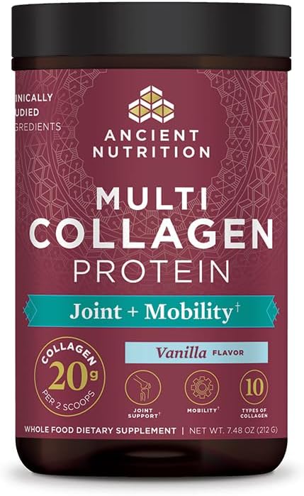 Ancient Nutrition Collagen Powder Protein, Multi Collagen Protein Powder Joint + Mobility, 20 Serving, Joint Supplement with Hydrolyzed Collagen Peptides for Post Workout, 7.48oz