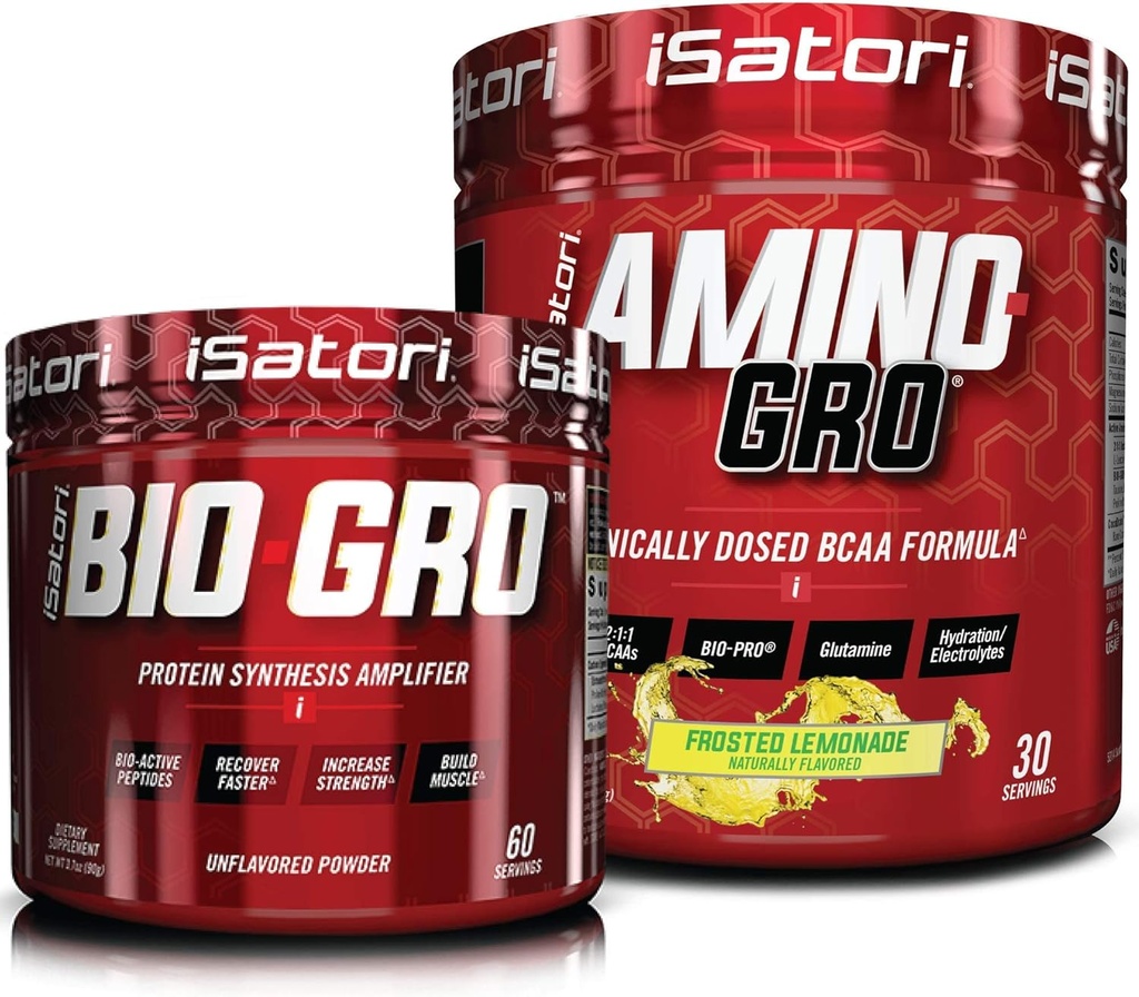 iSatori Bio-GROプロテイン合成増幅器 - Unflavored(60のサービング)&iSatori Amino-GRO BCAAパウダー - フロステッドLemonade(30のサービング)