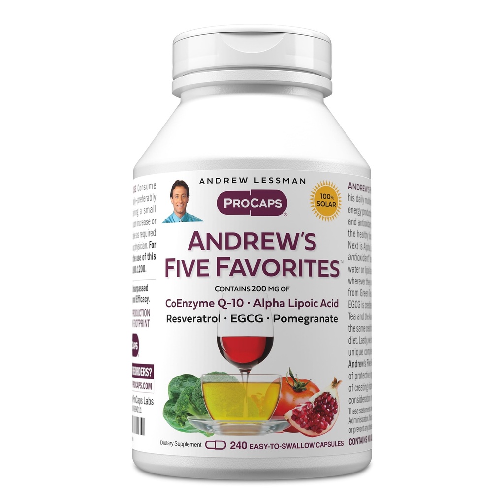 ANDREW LESSMANアンドリューの5つのお気に入り240カプセル - Coenzyme Q-10、Resveratrol、EGCG、Pomegranateおよびアルファリポ酸、強力な酸化防止サポート、無添加のそれぞれ200mgを提供