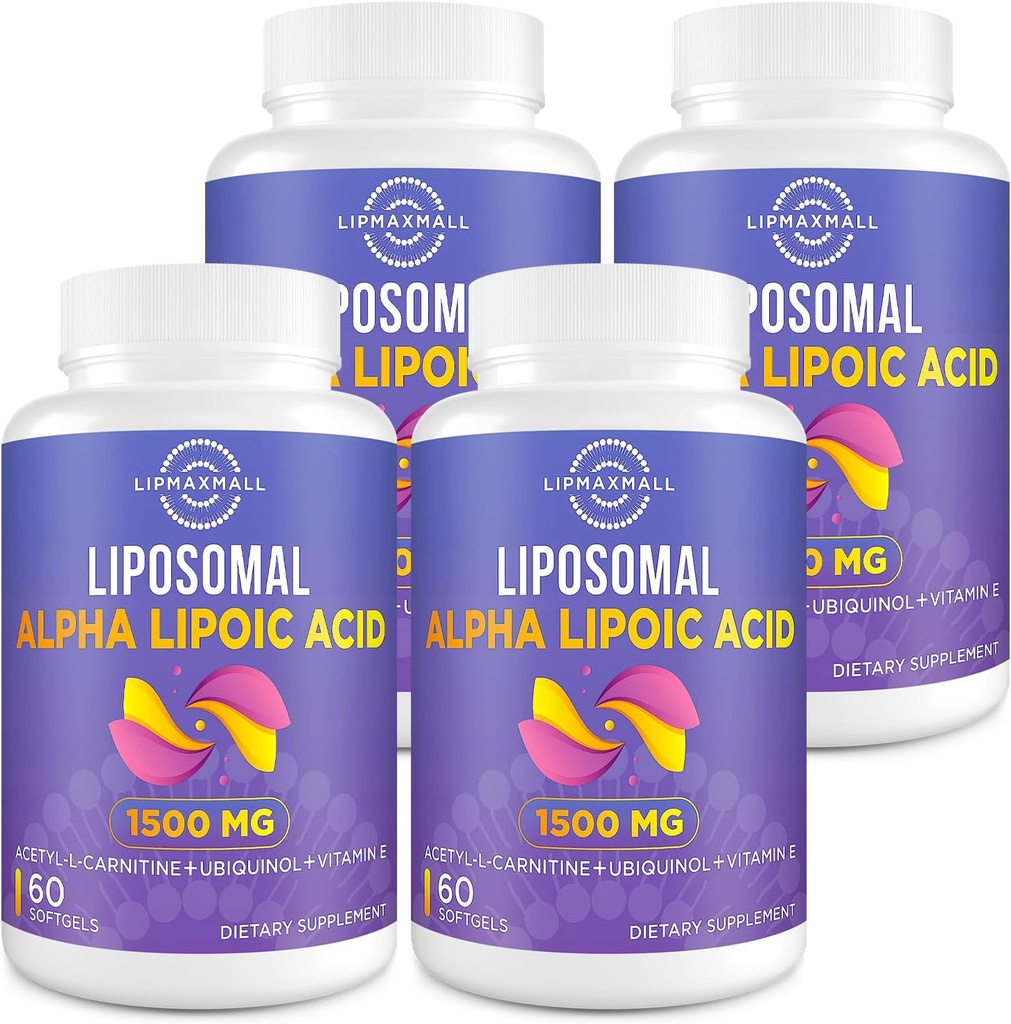 LiposomalのアルファLipoicの酸1500mg -アセチルLカルニチン900mg及びUbiquinol 100mg及びビタミンE 15mgの酸化防止剤のグルコースのMetabolismのNerveエネルギー、60のSoftgels (4のびん)のためのALAの補足
