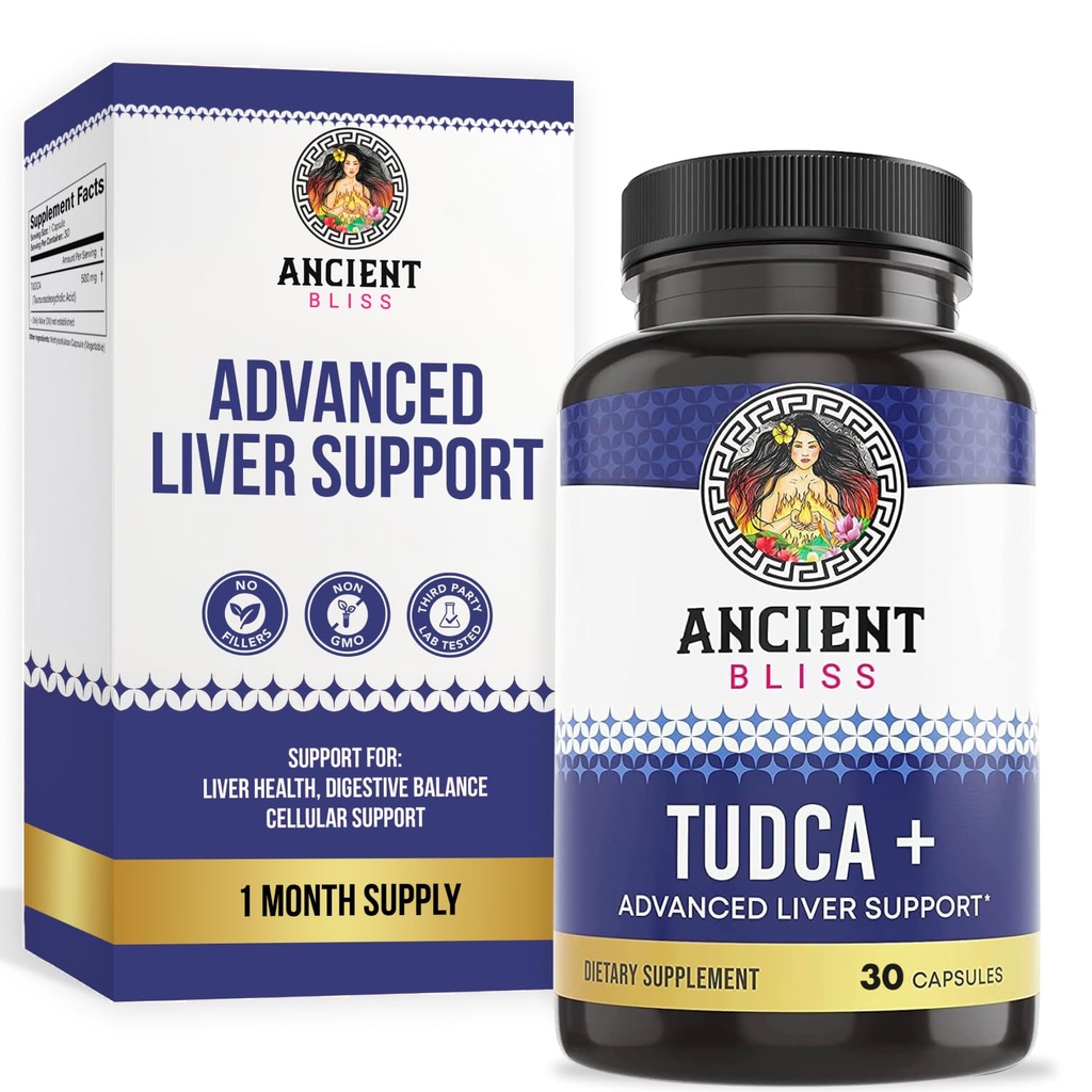 古代のBliss Tudca 500mg、30カプセル(Tauroursodeoxycholic酸) - Bile Salts Liverサポートサプリメント、ナチュラルビターテイスト - ビーガンフレンドリー、非GMO、グルテンフリーカプセル(パック1)