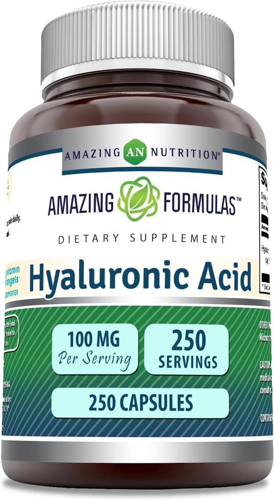 アメージングフォーミュラヒアルロン酸100mg 250カプセルサプリメント | 非GMO | グルテンフリー | アメリカ製