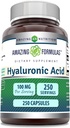 アメージングフォーミュラヒアルロン酸100mg 250カプセルサプリメント | 非GMO | グルテンフリー | アメリカ製