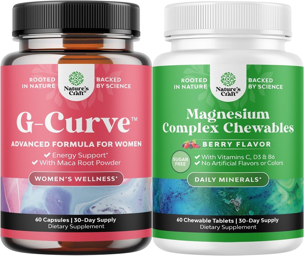 G-Curve Butt & Breastの強化のバンドル、Sw Palmetto Extract Horny Goat Weed for Women and Sugar Free Magnesium Glycinate Chewable with Taurate & Citrate Complex Plus Vitamins D3 B6&C