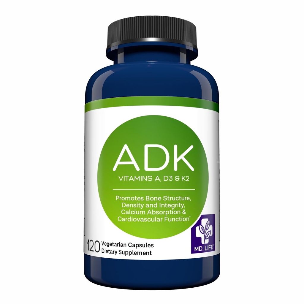 MD.LIFE ADKビタミンサプリメント - ビタミンD3 K2と複合体 - 120カプセル - 骨と心臓の健康サポートのための高い効力ビタミンADK