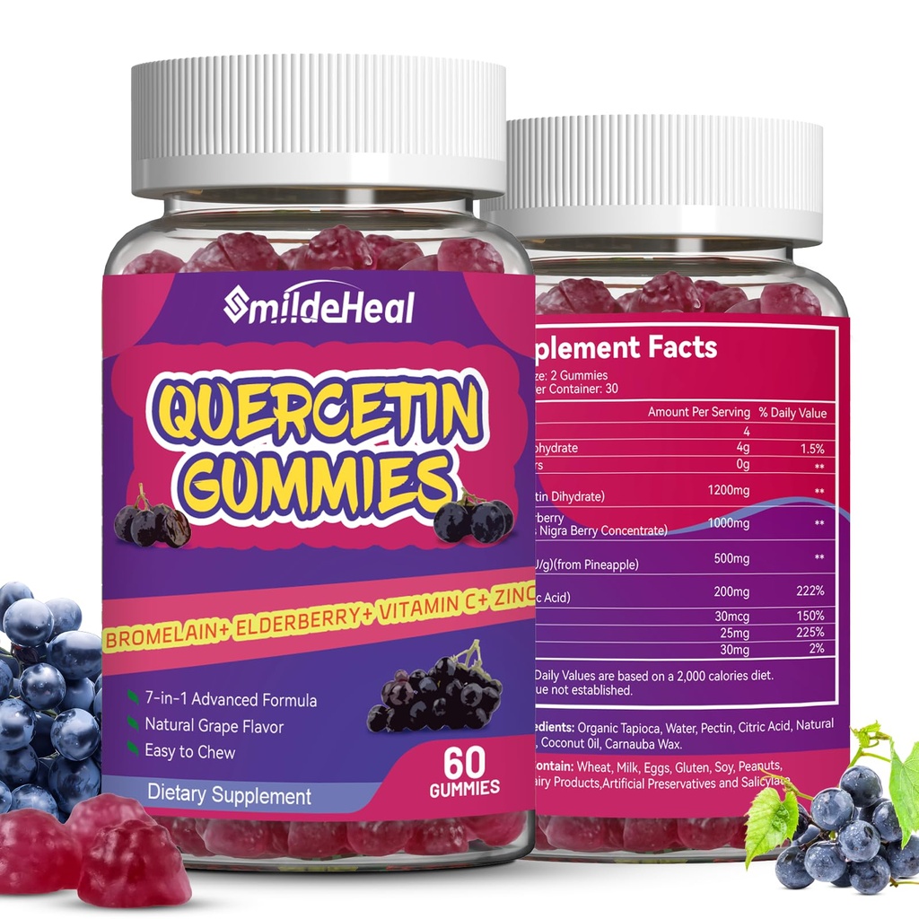 2 パック ケルセチン ガミー 1200MG, クロメランとケルセチン ガミー, 亜鉛ビタミン C, 免疫系 ビーガン アダルト&キッド, 120 ビーガン
