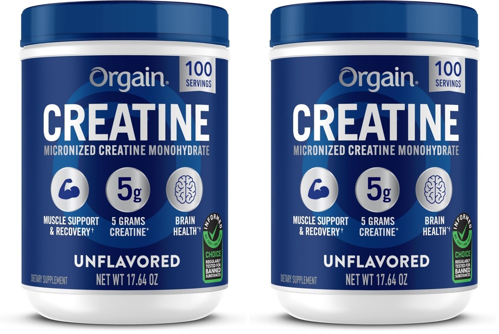 Orgainのクレアチンの Monohydrate の Micronized の粉、100 のサービング、非風味付けされた、サポート筋肉成長、ポストのワークアウトの回復および頭脳の健康、人及び女性、Vegan のための人工的な添加物無し、(2 のパック)