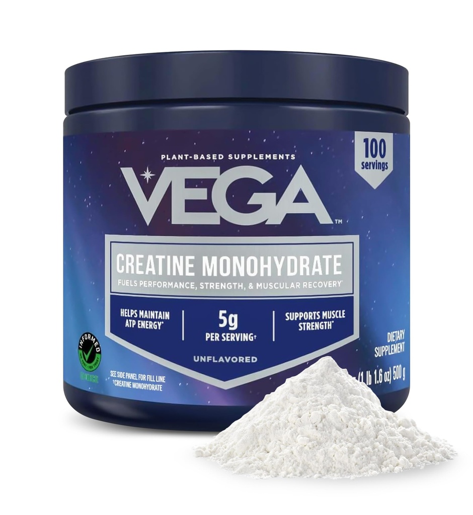 Vega Micronizedのクレアチンの Monohydrate の粉、Unflavored – 5g 人の及び女性、強さ、性能及び筋肉成長のための純粋なビーガンのクレアチン、100 のサービング (17.6 oz)