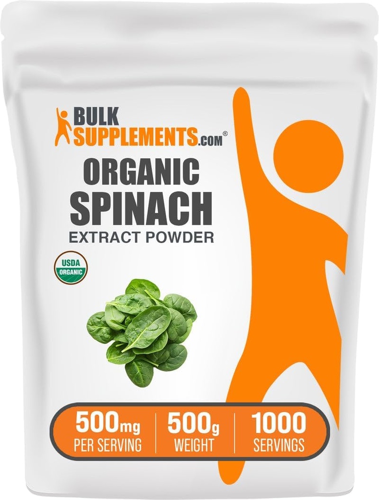 BulkSupplements.com有機ほうれん草エキスパウダー - 葉エキス、ハーブサプリメントから有機ほうれん草パウダー - グルテンフリー、500g(1.1lbs)(パッケージ1)