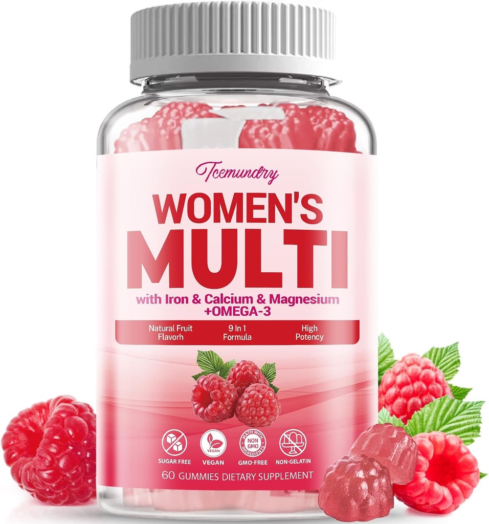 砂糖なしの女性マルチビタミン - Omega-3、アスタキサンチン、カルシウム、鉄、ビタミンA、C、D3、K2、E、B6、B12 - 皮膚、髪、エネルギー、免疫をサポート