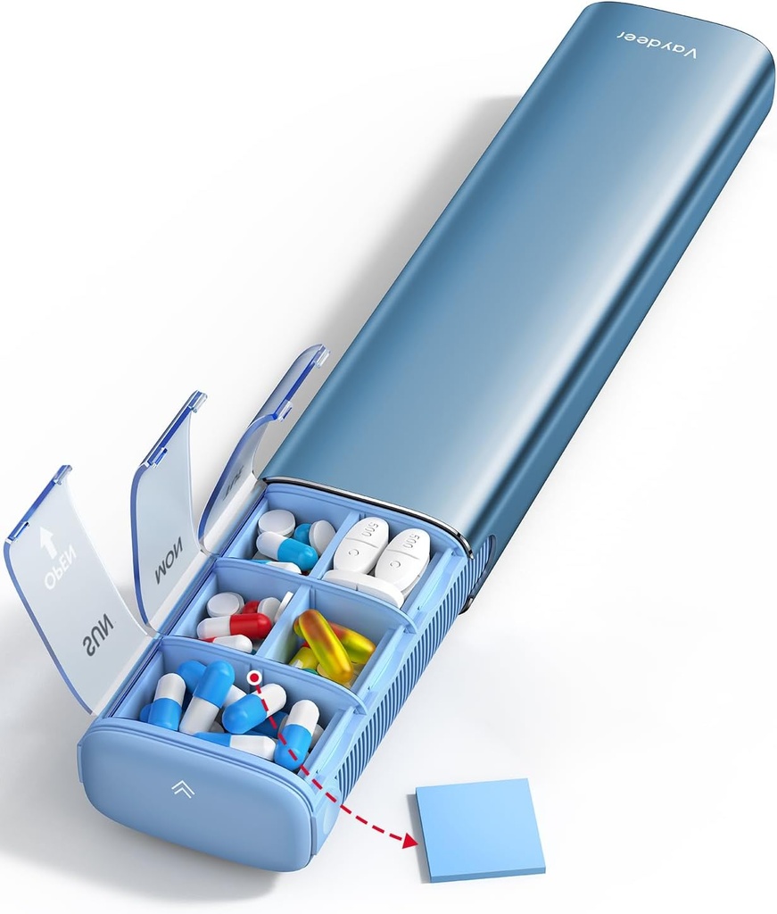 ヴァイデアー7日週刊ピルオーガナイザー(一日2回サポート)、メタルトラベルピルケース、大容量デイリーキュートピルボックス(サプリメント、ピル、ビタミン、医薬品)